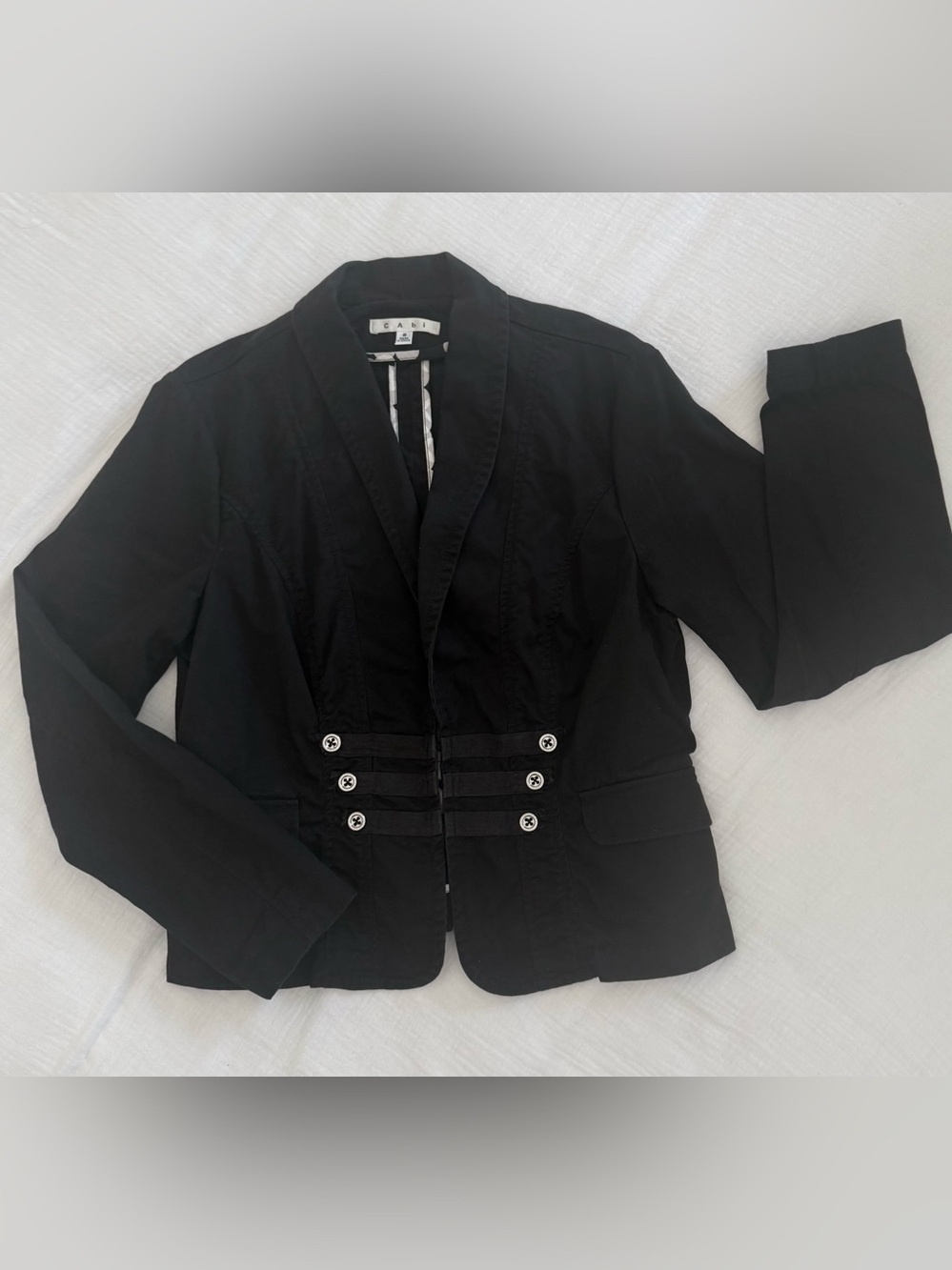 CAbi Black Military-Inspired Peplum Blazer w/Silver buttons  Woman’s Sz 8